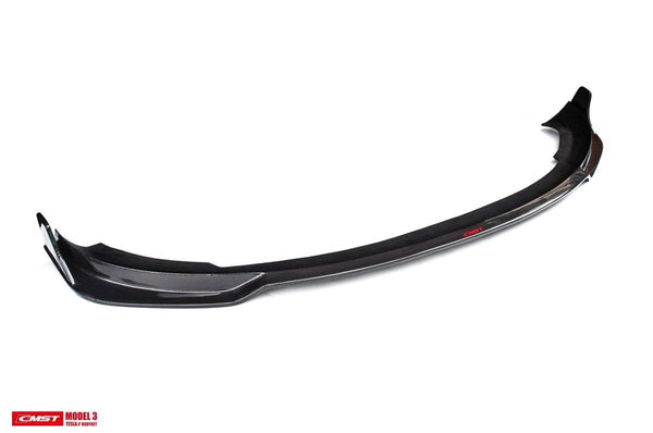 Tesla Model 3 Performance Long Range Standard Base 2017-2023 with Aftermarket Parts - V1 Style Front Lip Splitter Carbon Fiber / FRP from CMST Tuning