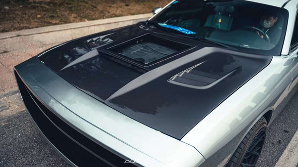 CMST Tuning Carbon Fiber Glass Clearview Hood Bonnet for Dodge Challenger 2008-ON