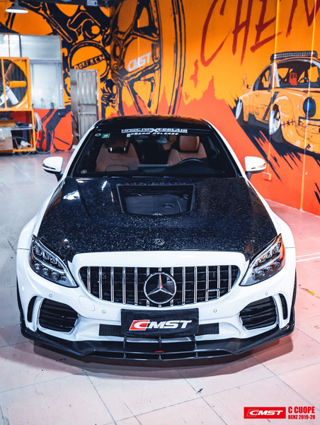 CMST Tuning Carbon Tempered Glass Transparent Hood For Mercedes Benz 2015-2020 W205 C300 C43 2 Door 4 Door Ver.2