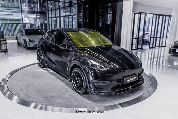 Tesla Model Y Performance AWD Long Range RWD Standard 2020-ON with Aftermarket Parts - V3 Style Front Lip Splitter Carbon Fiber / FRP from CMST Tuning