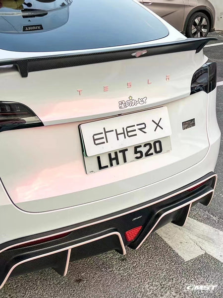 Tesla Model Y Performance AWD Long Range RWD Standard 2020-ON with Aftermarket Parts - V2 Style Rear Trunk Spoiler Carbon Fiber / FRP from CMST Tuning