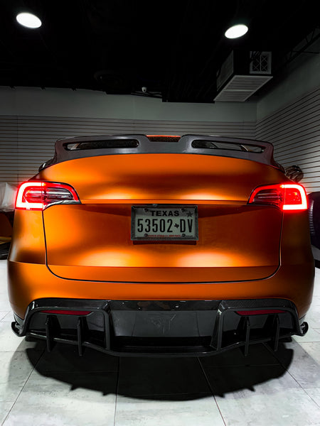 Tesla Model Y Performance AWD Long Range RWD Standard 2020-ON with Aftermarket Parts - V1 Style Rear Trunk Spoiler Carbon Fiber / FRP from CMST Tuning