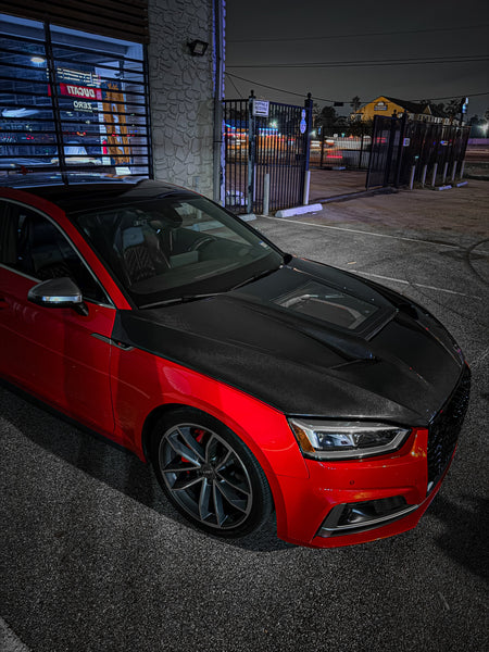 Audi RS5 S5 A5 B9 B9.5 2017-ON with Aftermarket Parts - V2 Tempered Glass Transparent Hood Bonnet Carbon Fiber / FRP from CMST Tuning
