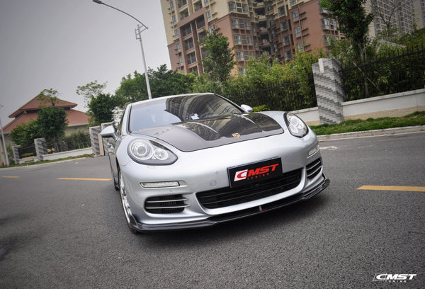 Porsche Panamera 970 970.2 2/4/4S 2014-2016 with Aftermarket Parts - Vacuumed Carbon & FRP Front Lip from CMST Tuning 
