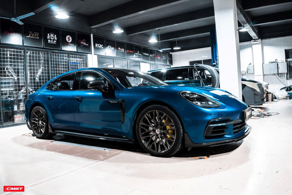 Panamera 971 971.1 RWD/Base/4/4S/GTS/Turbo/Turbo S 2017-2020 & Panamera 971 971.2 RWD/Base/4/4S/GTS/Turbo/Turbo S 2021-2023 with Aftermarket Parts - Vacuumed Carbon & FRP Side Skirts from CMST Tuning
