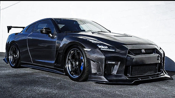 Nissan GTR Nismo Black Edition Track Eidtion Premium Base 2008-2016 (for installation on 2017-2024 vehicles, 2008-2016 hood is recommended) with Aftermarket Parts - Stage 2 Style Front Bumper & Lip (Undertray & DRL included) Carbon Fiber / FRP from CMST Tuning