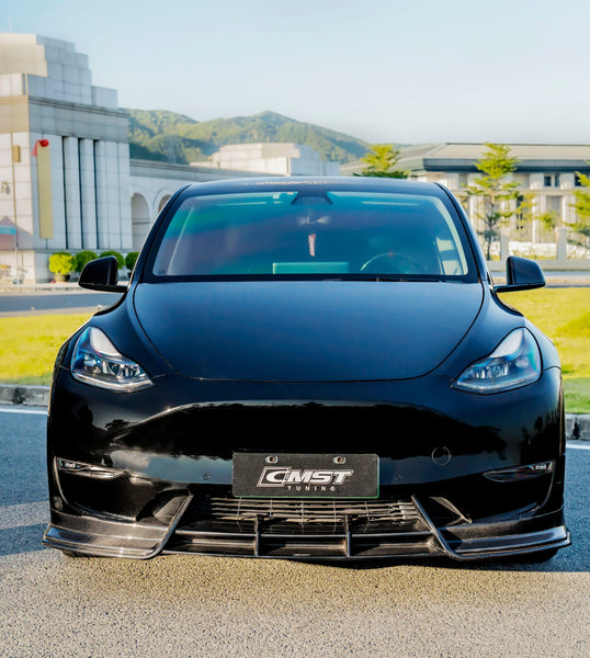 Tesla Model Y Performance AWD Long Range RWD Standard 2020 2021 2022 2023 2024 with Aftermarket Parts - Front Lip FRP / Carbon Fiber from CMST Tuning
