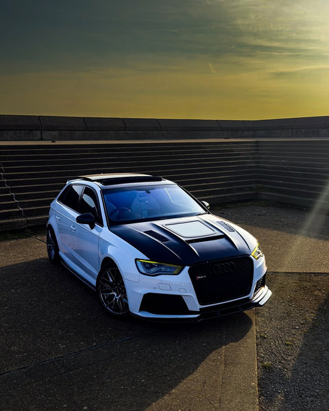 Audi RS3 S3 A3 8V / 8V.5 2014 2015 2016 2017 2018 2019 2020 with Aftermarket Parts - V3 Hood Bonnet Carbon Fiber / FRP from CMST Tuning