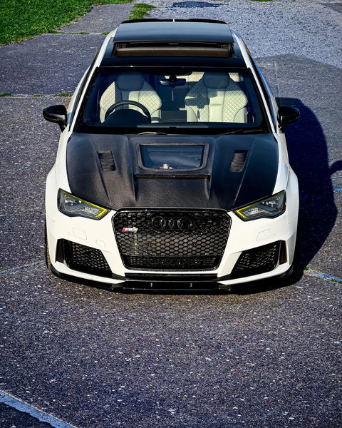 Audi RS3 S3 A3 8V / 8V.5 2014 2015 2016 2017 2018 2019 2020 with Aftermarket Parts - V3 Hood Bonnet Carbon Fiber / FRP from CMST Tuning
