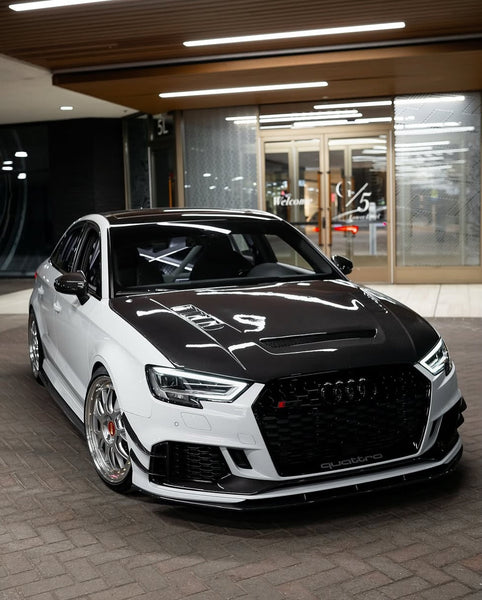 Audi RS3 S3 A3 8V / 8V.5 2014 2015 2016 2017 2018 2019 2020 with Aftermarket Parts - V2 Hood Bonnet Carbon Fiber / FRP from CMST Tuning