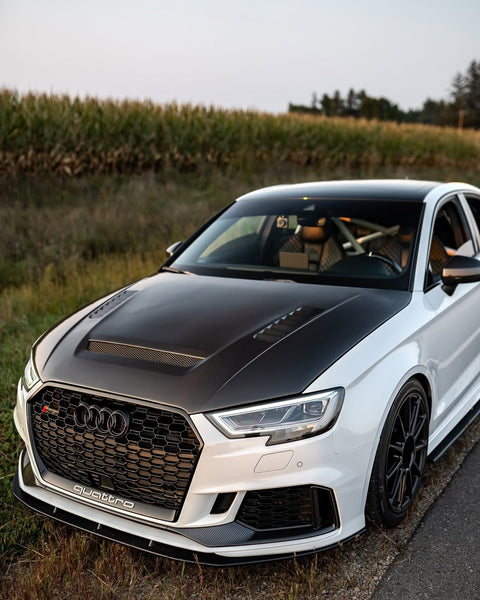 Audi RS3 S3 A3 8V / 8V.5 2014 2015 2016 2017 2018 2019 2020 with Aftermarket Parts - V2 Hood Bonnet Carbon Fiber / FRP from CMST Tuning