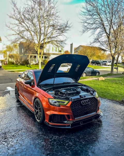 Audi RS3 S3 A3 8V / 8V.5 2014 2015 2016 2017 2018 2019 2020 with Aftermarket Parts - V3 Hood Bonnet Carbon Fiber / FRP from CMST Tuning