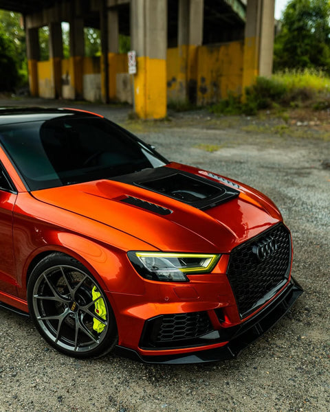 Audi RS3 S3 A3 8V / 8V.5 2014 2015 2016 2017 2018 2019 2020 with Aftermarket Parts - V3 Hood Bonnet Carbon Fiber / FRP from CMST Tuning