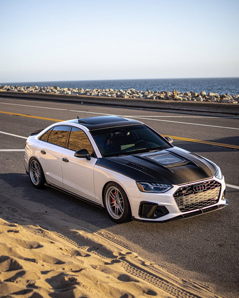 Audi RS4 2018-ON & S4 / A4 / A4 Allroad / A4 Avant B9 B9.5 2017-ON with Aftermarket Parts - V1 Tempered Glass Transparent Style Hood Bonnet Carbon Fiber / FRP from CMST Tuning