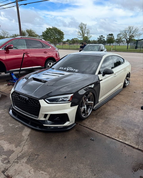 Audi RS5 S5 A5 B9 B9.5 2017-ON with Aftermarket Parts - V2 Tempered Glass Transparent Hood Bonnet Carbon Fiber / FRP from CMST Tuning