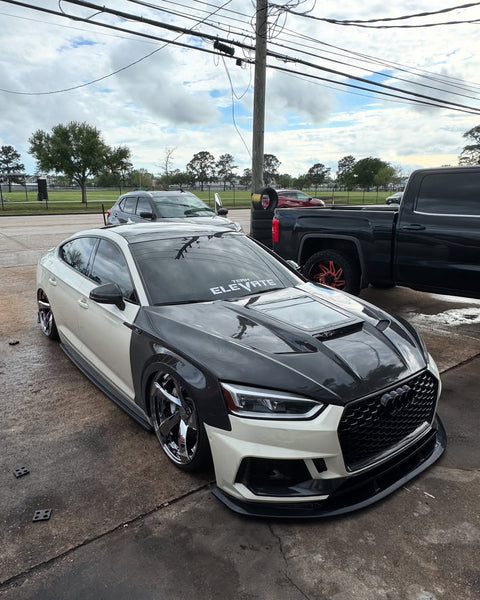 Audi RS5 S5 A5 B9 B9.5 2017-ON with Aftermarket Parts - V2 Tempered Glass Transparent Hood Bonnet Carbon Fiber / FRP from CMST Tuning
