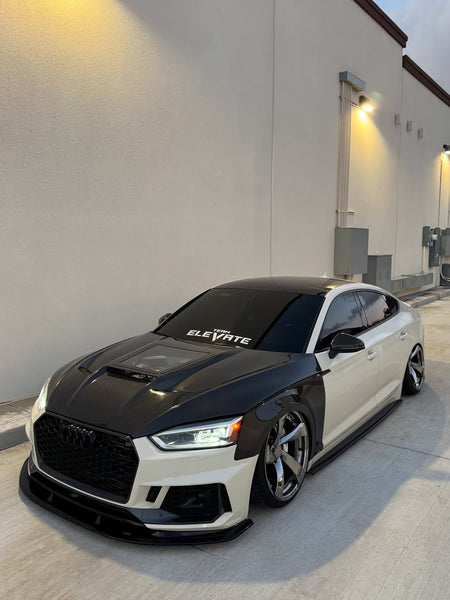 Audi RS5 S5 A5 B9 B9.5 2017-ON with Aftermarket Parts - V2 Tempered Glass Transparent Hood Bonnet Carbon Fiber / FRP from CMST Tuning