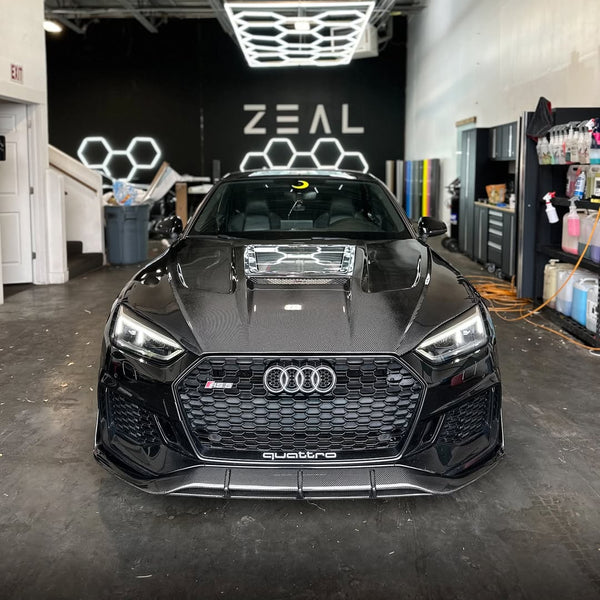 Audi RS5 S5 A5 B9 B9.5 2017 2018 2019 2020 2021 2022 2023 2024 Early 2025 with Aftermarket Parts - V2 Tempered Glass Transparent Hood Bonnet Carbon Fiber / FRP from CMST Tuning