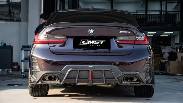 BMW 3 Series 330i M340i G20 G21 LCI 2023 2024 (fitment for 330i requires M-Sport package bumper) with Aftermarket Parts - Rear Diffuser Pre-preg Carbon Fiber / FRP from CMST Tuning
