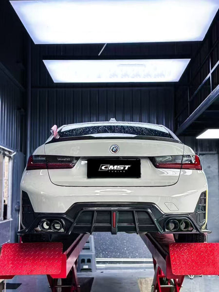 BMW 3 Series 330i M340i G20 G21 LCI 2023 2024 (fitment for 330i requires M-Sport package bumper) with Aftermarket Parts - Rear Diffuser Pre-preg Carbon Fiber / FRP from CMST Tuning