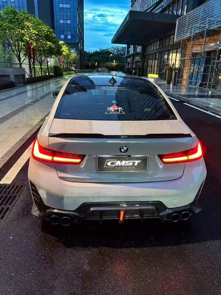 BMW 3 Series 330i M340i G20 G21 LCI 2023 2024 (fitment for 330i requires M-Sport package bumper) with Aftermarket Parts - Rear Diffuser Pre-preg Carbon Fiber / FRP from CMST Tuning