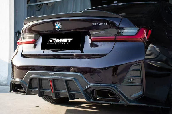 BMW 3 Series 330i M340i G20 G21 LCI 2023 2024 (fitment for 330i requires M-Sport package bumper) with Aftermarket Parts - Rear Diffuser Pre-preg Carbon Fiber / FRP from CMST Tuning