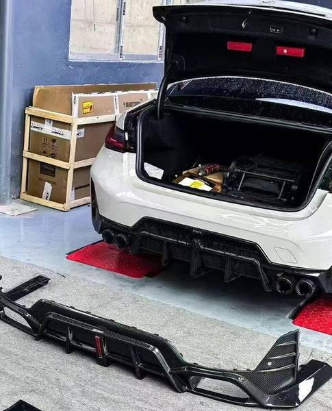 BMW 3 Series 330i M340i G20 G21 LCI 2023 2024 (fitment for 330i requires M-Sport package bumper) with Aftermarket Parts - Rear Diffuser Pre-preg Carbon Fiber / FRP from CMST Tuning