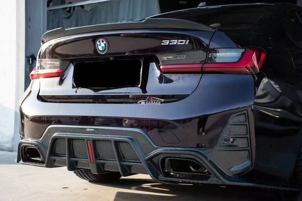 BMW 3 Series 330i M340i G20 G21 LCI 2023 2024 (fitment for 330i requires M-Sport package bumper) with Aftermarket Parts - Rear Diffuser Pre-preg Carbon Fiber / FRP from CMST Tuning