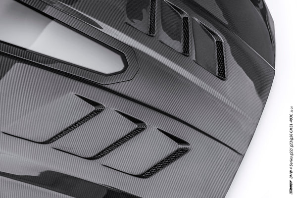 BMW 4 Series M440 430 G22 G23 2020-ON & 4 Series M440 430 G26 2020-ON with Aftermarket Parts - HORIZON V4 Tempered Glass Clearview Hood Carbon Fiber / FRP from CMST Tuning