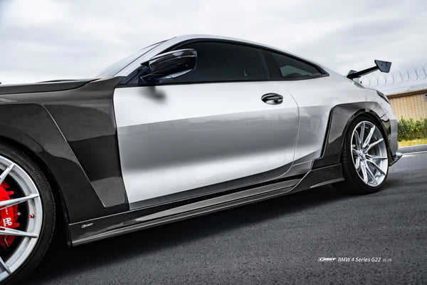 BMW 4 Series M440 430 G22 G23 2020-ON (Sport Version Only) with Aftermarket Parts - HORIZON Side Skirts Dry Pre-preg Carbon Fiber / FRP from CMST Tuning