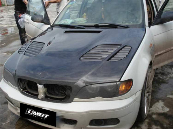 BMW E46 4 Door 2001 2002 2003 2004 2005 2006 with Aftermarket Parts - Hood Bonnet Carbon Fiber / FRP from CMST Tuning