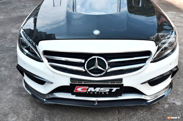 Mercedes Benz C-Class C43 AMG C450 C300 W205 2015-2018 (C300 requires sports package front bumper) with Aftermarket Parts - Front Lip Splitter Carbon Fiber / FRP from CMST Tuning
