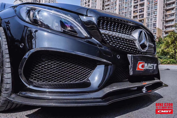 Mercedes Benz C-Class C43 AMG C450 C300 W205 2015-2018 (C300 requires sports package front bumper) with Aftermarket Parts - Front Lip Splitter Carbon Fiber / FRP from CMST Tuning
