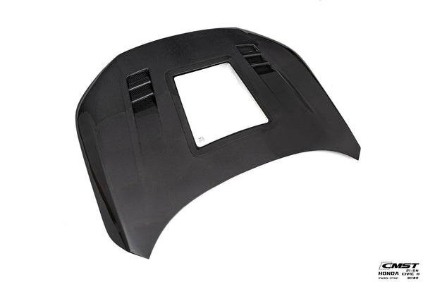 Honda Civic 11th Gen FE1 FE2 FE4 2022-ON with Aftermarket Parts - V2 Tempered Glass Clearview Style Hood Bonnet Carbon Fiber / FRP from CMST Tuning
