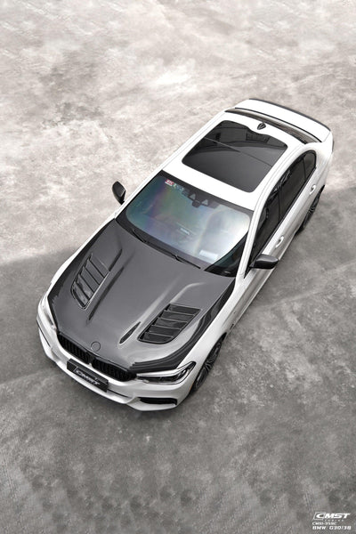 BMW 5 series M550 540 530 G30 (fits both Pre-LCI & LCI) 2017-ON & M5/M5C F90 (Fits Both Pre-LCI & LCI) 2018-ON with Aftermarket Parts - Vented V1 Carbon Fiber & FRP Hood Bonnet from CMST Tuning
