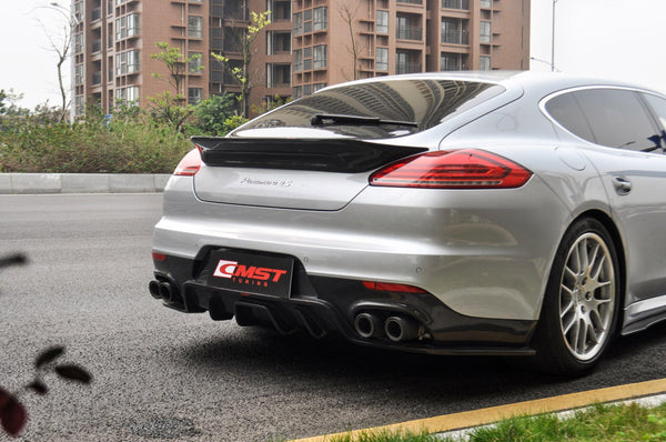 Porsche Panamera 970 970.1 970.2 2/4/4S/GTS/Turbo/Turbo S 2010-2016 with Aftermarket Parts - Vacuumed Carbon & FRP Rear Spoiler from CMST Tuning
