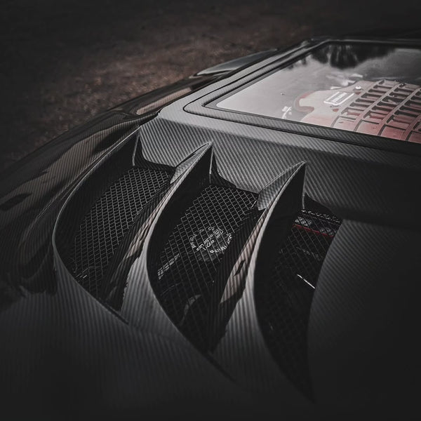 Dodge Charger 2015-2023 with Aftermarket Parts - V3 Clearview Glass Style Hood Bonnet Carbon Fiber / FRP from CMST Tuning