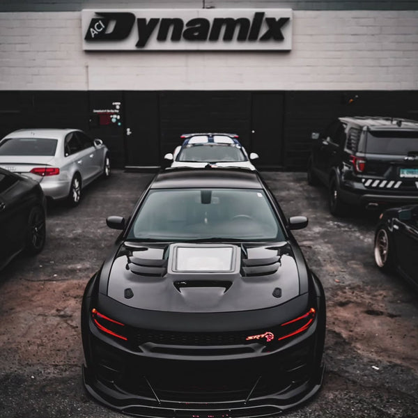 Dodge Charger 2015-2023 with Aftermarket Parts - V3 Clearview Glass Style Hood Bonnet Carbon Fiber / FRP from CMST Tuning