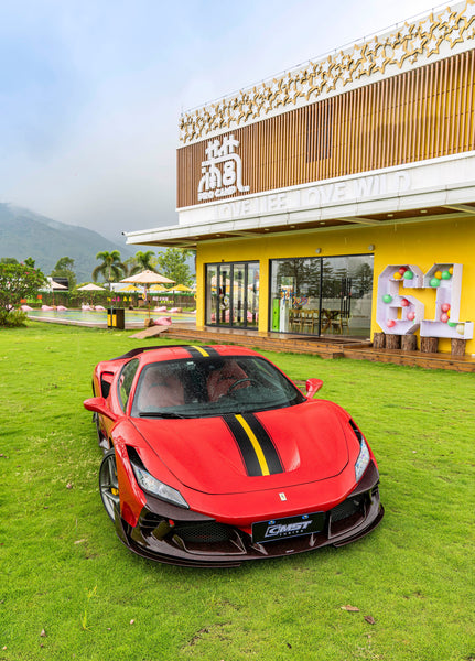 Ferrari F8 Tributo F8 Spider 2020 2021 2022 2023 with Aftermarket Parts - Front Lip Dry Pre-preg Carbon Fiber / FRP from CMST Tuning