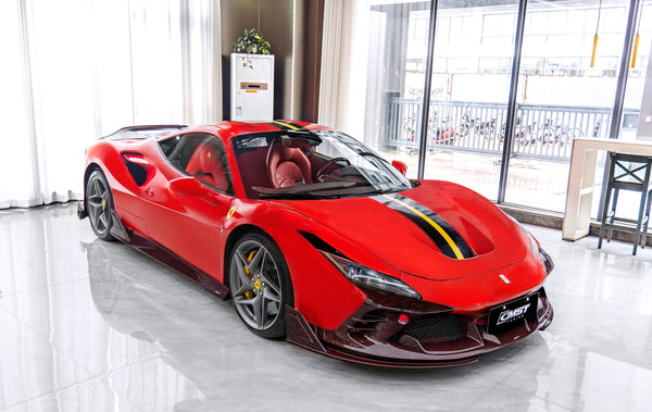 Ferrari F8 Tributo F8 Spider 2020 2021 2022 2023 with Aftermarket Parts - Front Lip Dry Pre-preg Carbon Fiber / FRP from CMST Tuning