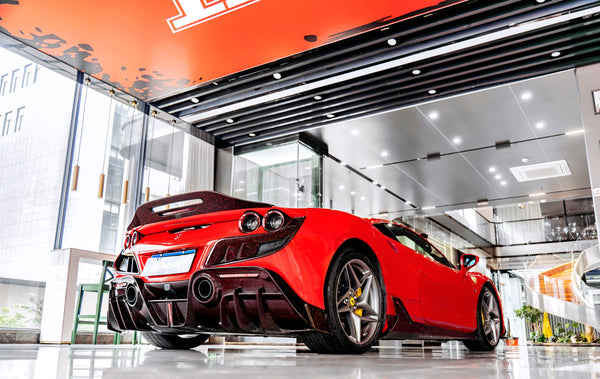 Ferrari F8 Tributo F8 Spider 2020 2021 2022 2023 with Aftermarket Parts - Rear Diffuser Dry Pre-preg Carbon Fiber / FRP from CMST Tuning