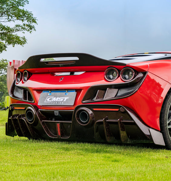 Ferrari F8 Tributo F8 Spider 2020 2021 2022 2023 with Aftermarket Parts - Rear Diffuser Dry Pre-preg Carbon Fiber / FRP from CMST Tuning