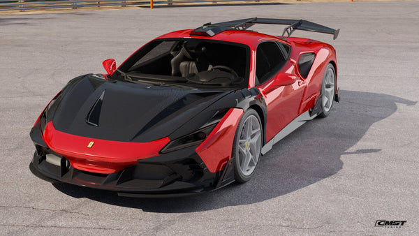 Ferrari F8 Tributo F8 Spider 2020 2021 2022 2023 with Aftermarket Parts - Side Skirts Dry Pre-preg Carbon Fiber / FRP from CMST Tuning