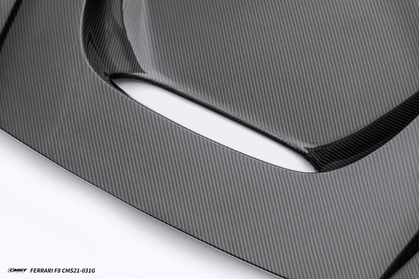 Ferrari F8 Tributo & Spider 2020 2021 2022 2023 with Aftermarket Parts - Hood Dry Pre-preg Carbon Fiber / FRP from CMST Tuning