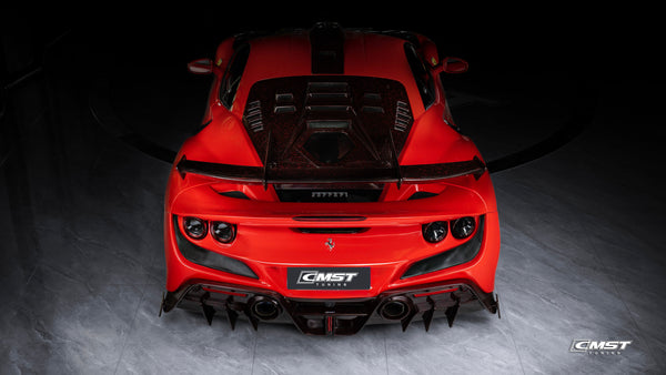 Ferrari F8 Tributo & Spider 2020 2021 2022 2023 with Aftermarket Parts - Rear Engine Trunk Deck Lid Dry Pre-preg Carbon Fiber / FRP from CMST Tuning