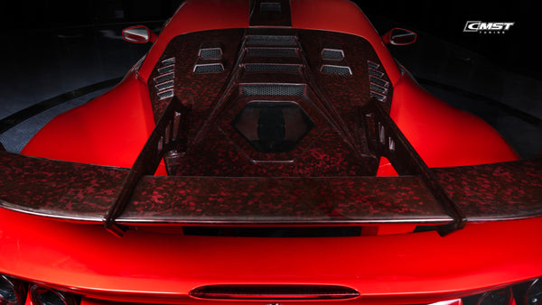 Ferrari F8 Tributo & Spider 2020 2021 2022 2023 with Aftermarket Parts - Rear Wing Dry Pre-preg Carbon Fiber from CMST Tuning