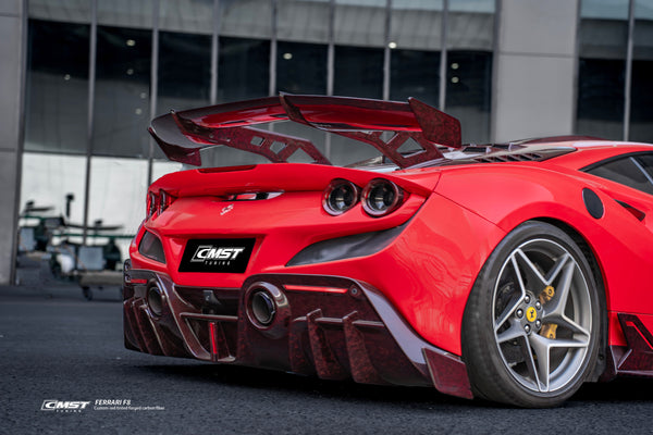 Ferrari F8 Tributo & Spider 2020 2021 2022 2023 with Aftermarket Parts - Rear Wing Dry Pre-preg Carbon Fiber from CMST Tuning
