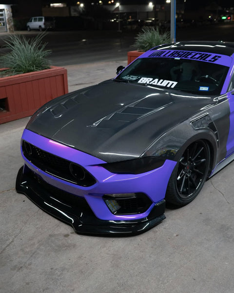 Ford Mustang GT 5.0 Mach1 Bullitt Ecoboost 2.3 S550.2 2018 2019 2020 2021 2022 2023 with Aftermarket Parts - V1 Vented Hood Bonnet Carbon Fiber / FRP from CMST Tuning