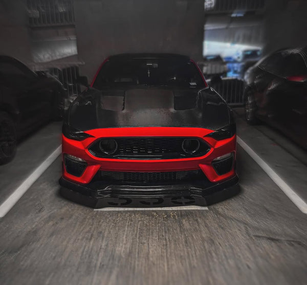 Ford Mustang GT 5.0 Mach1 Bullitt Ecoboost 2.3 S550.2 2018 2019 2020 2021 2022 2023 with Aftermarket Parts - V1 Vented Hood Bonnet Carbon Fiber / FRP from CMST Tuning