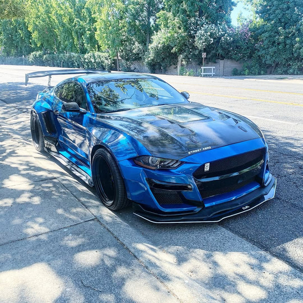 Ford Mustang GT 5.0 Mach1 Bullitt Ecoboost 2.3 S550.2 2018 2019 2020 2021 2022 2023 with Aftermarket Parts - V2 Clearview Glass Hood Bonnet Carbon Fiber / FRP from CMST Tuning